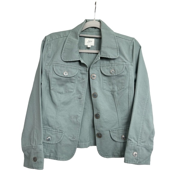 J. Jill Women's Jacket size Small Green Cargo Button Front Ribbed Textured Denim - Picture 2 of 10